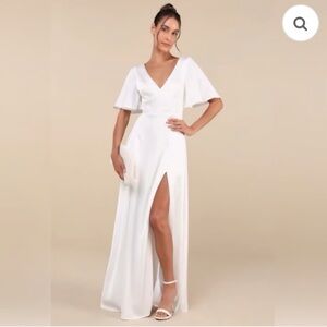 Lulu's White Flutter Sleeve Maxi Dress